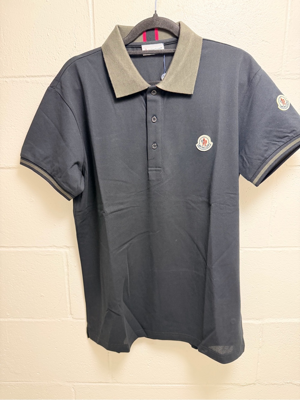 Moncler Men’s Blue Polo Shirt with Olive Collar